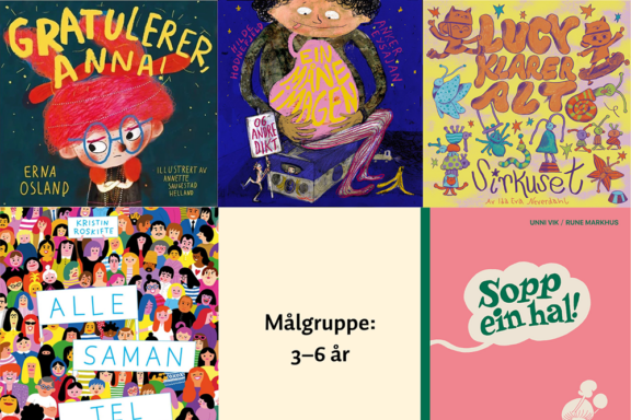 Fem nye bøker for barnehage beige bakgrunn komprimert til nettside