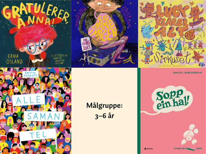 Fem nye bøker for barnehage beige bakgrunn komprimert til nettside